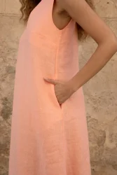 Lniana sukienka Midi V Harmony - Peachy Rose
