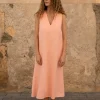 Lniana sukienka Midi V Harmony - Peachy Rose