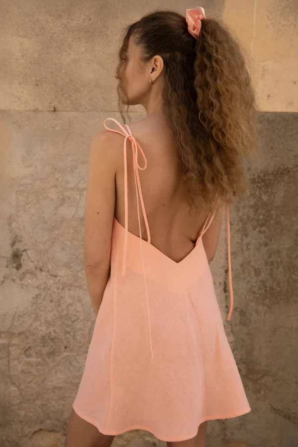 Lniana sukienka Mini Bloom - Peachy Rose