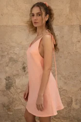 Lniana sukienka Mini Bloom - Peachy Rose