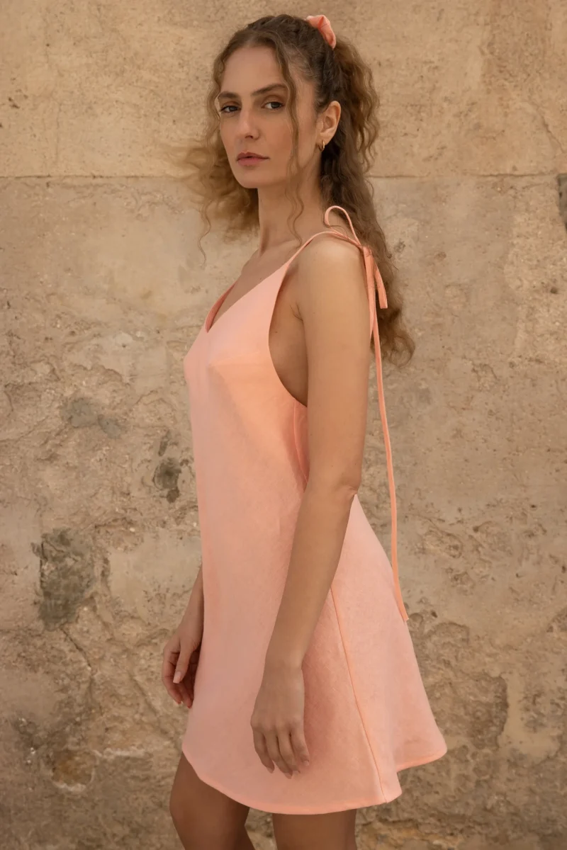 Lniana sukienka Mini Bloom - Peachy Rose