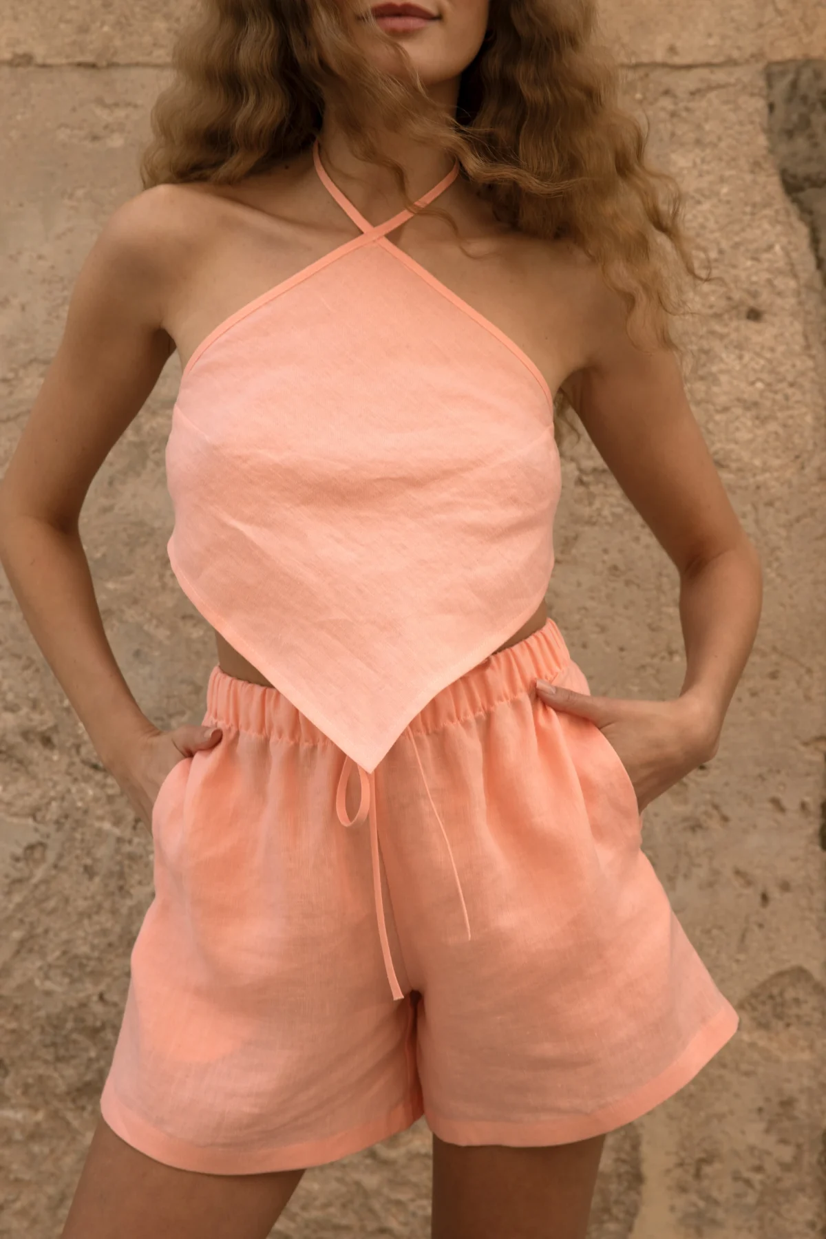 Lniany top Rhombus - Peachy Rose