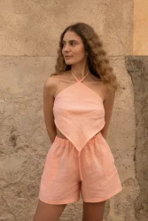 Lniany top Rhombus - Peachy Rose
