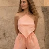 Lniany top Rhombus - Peachy Rose