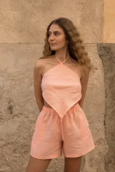 Lniany top Rhombus - Peachy Rose