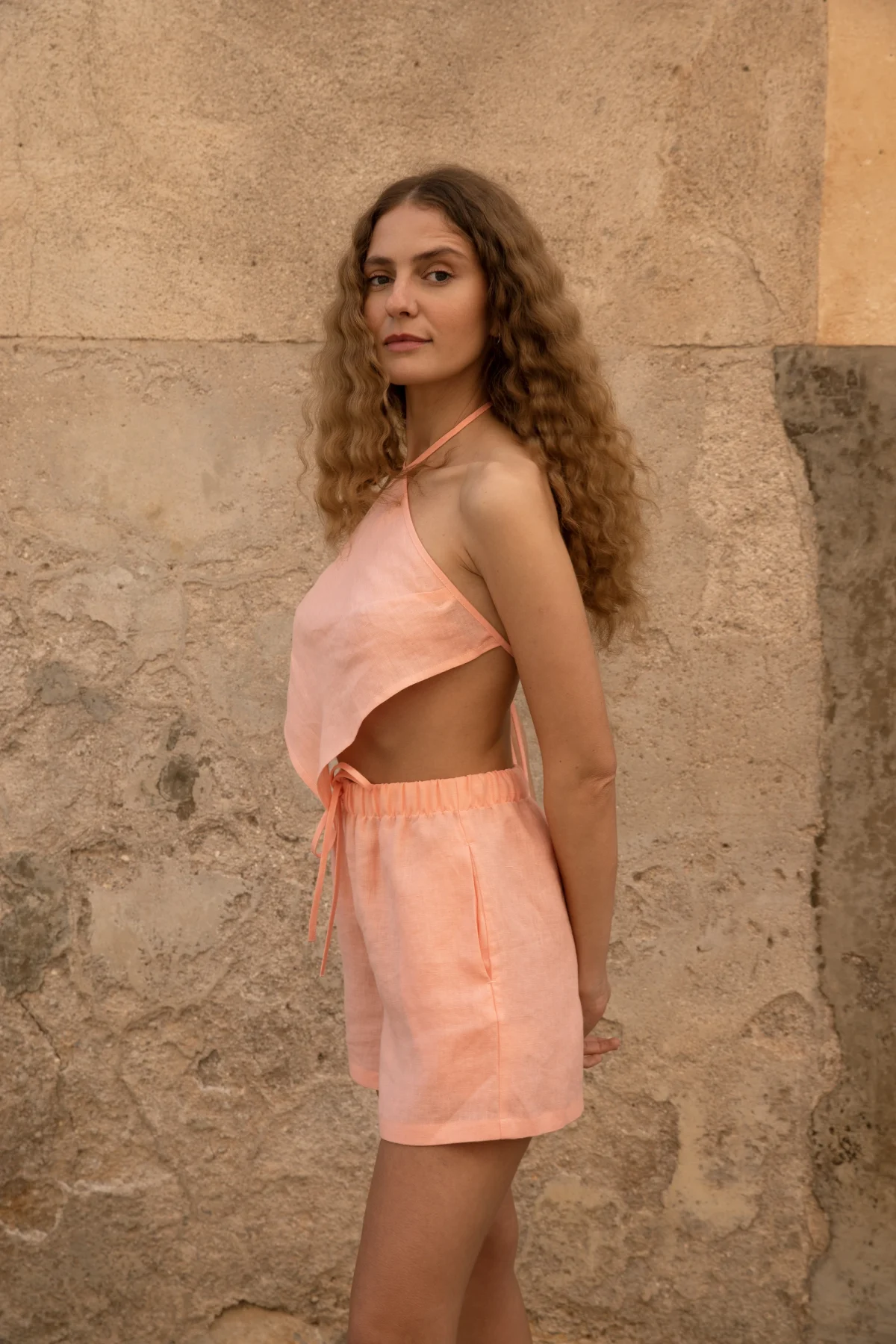 Lniany top Rhombus - Peachy Rose