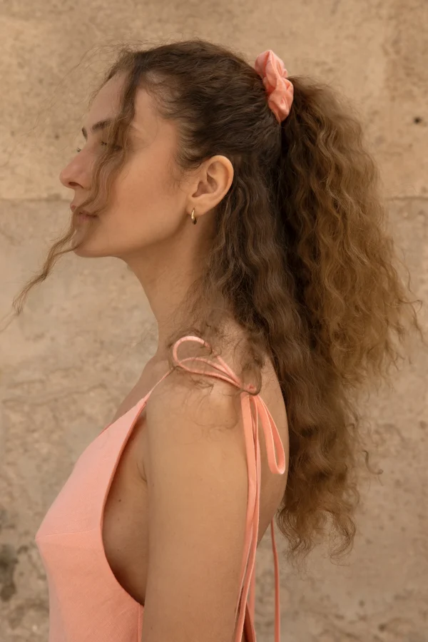 Lniana gumka Scrunchie - Peachy Rose