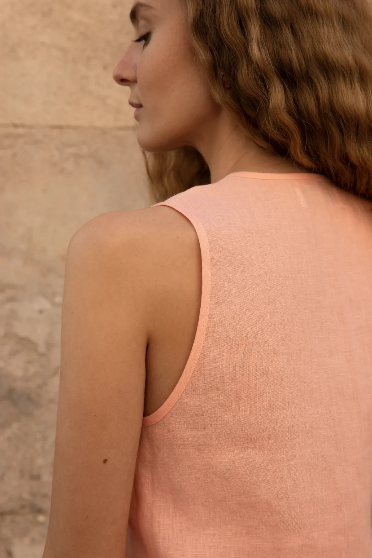 Lniana bluzka V Bow - Peachy Rose