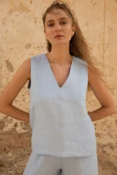 Lniana bluzka V Harmony - Sky Blue