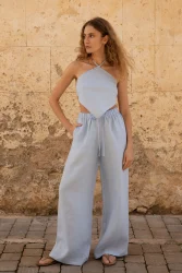 Lniane spodnie Essence - Sky Blue