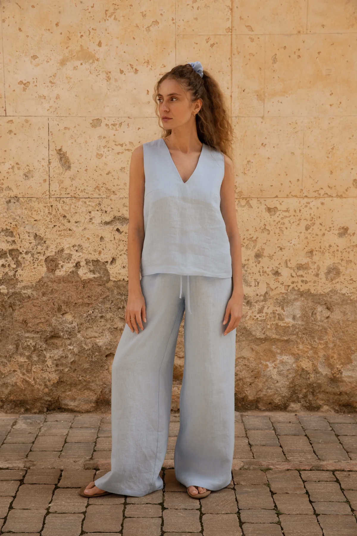 Lniane spodnie Essence - Sky Blue