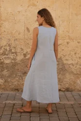 Lniana sukienka Midi V Harmony - Sky Blue