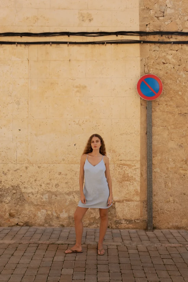 Lniana sukienka Mini Bloom - Sky Blue