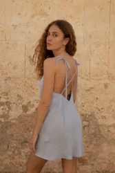 Lniana sukienka Mini Bloom - Sky Blue