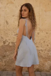 Lniana sukienka Mini Bloom - Sky Blue