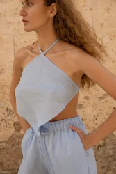 Lniany top Rhombus - Sky Blue