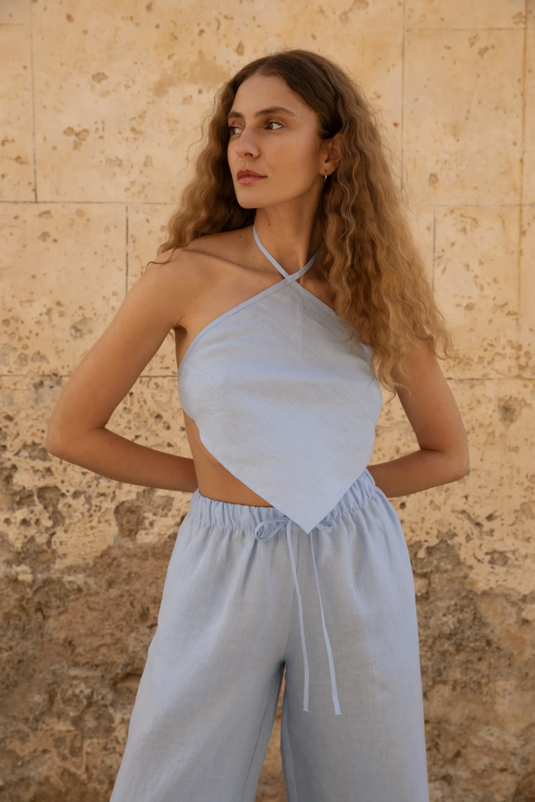 Lniany top Rhombus - Sky Blue