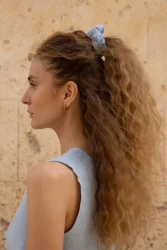 Lniana gumka Scrunchie - Sky Blue
