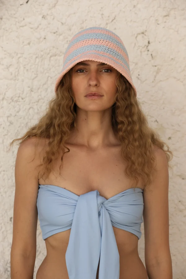 Kapelusz Bucket - Sky Blue & Peachy Rose