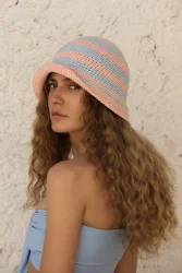 Kapelusz Bucket - Sky Blue & Peachy Rose