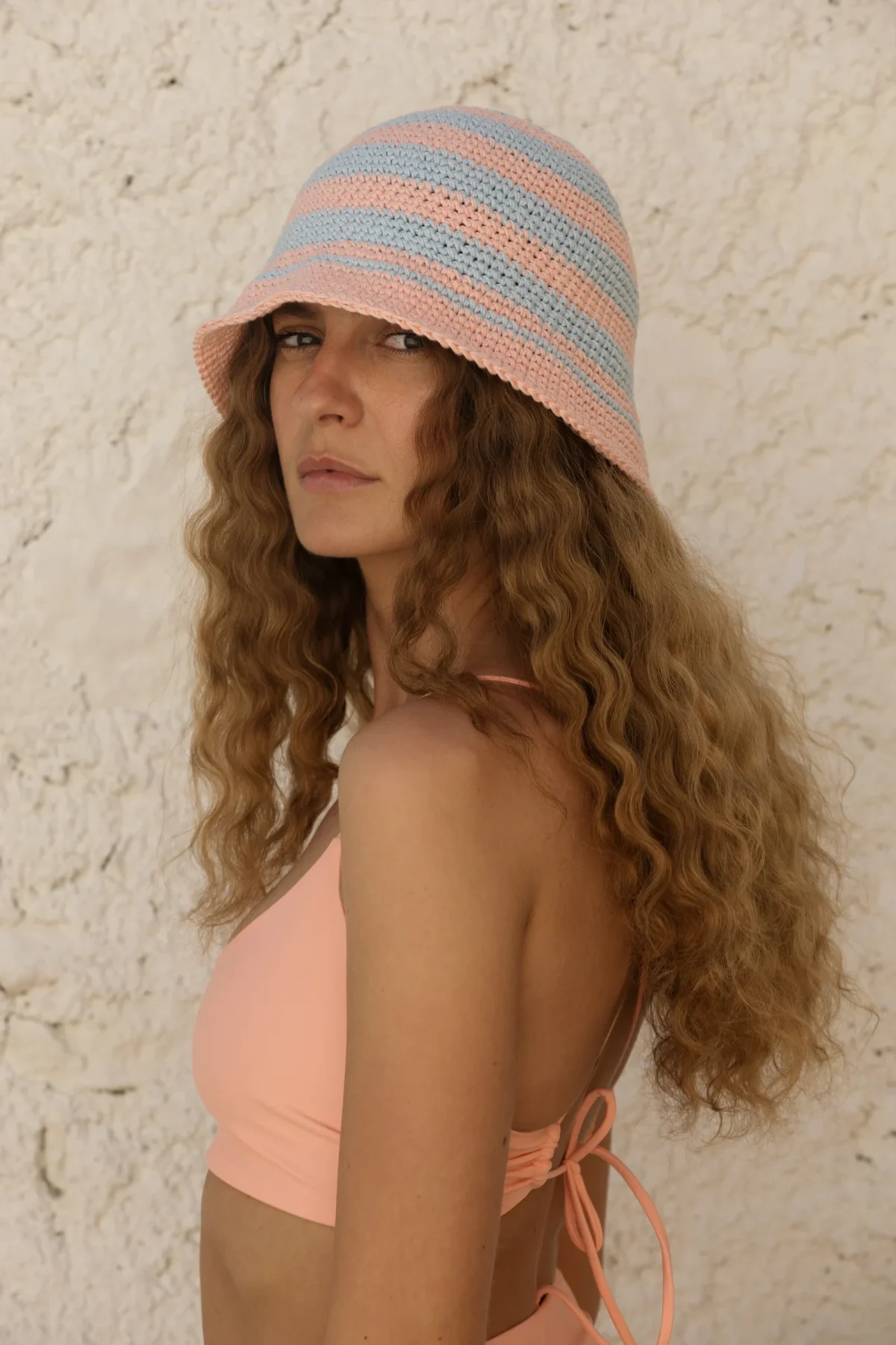 Kapelusz Bucket - Sky Blue & Peachy Rose