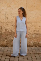 Lniana bluzka V Harmony - Sky Blue