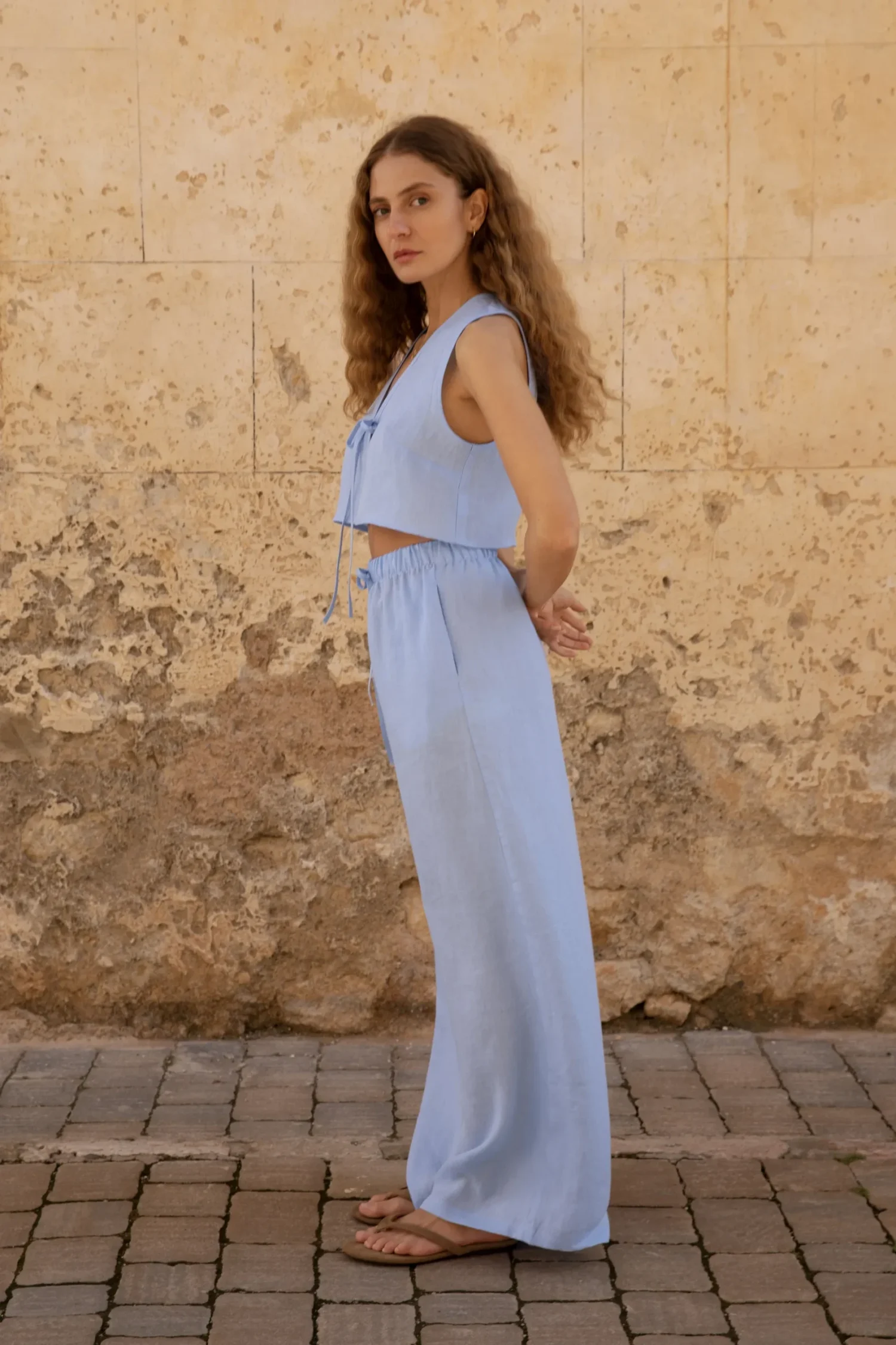 Lniane spodnie Essence - Sky Blue
