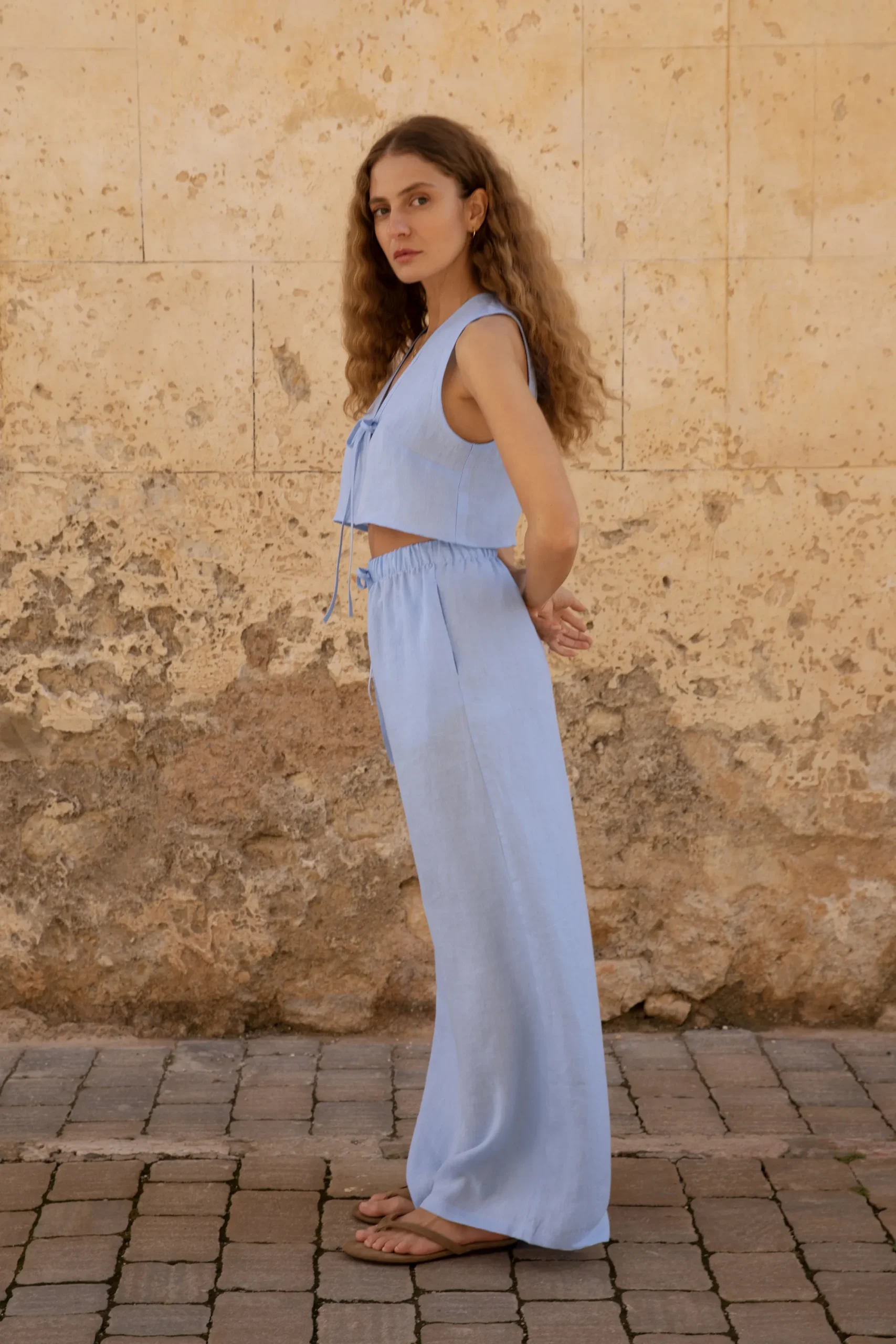 Lniane spodnie Essence - Sky Blue