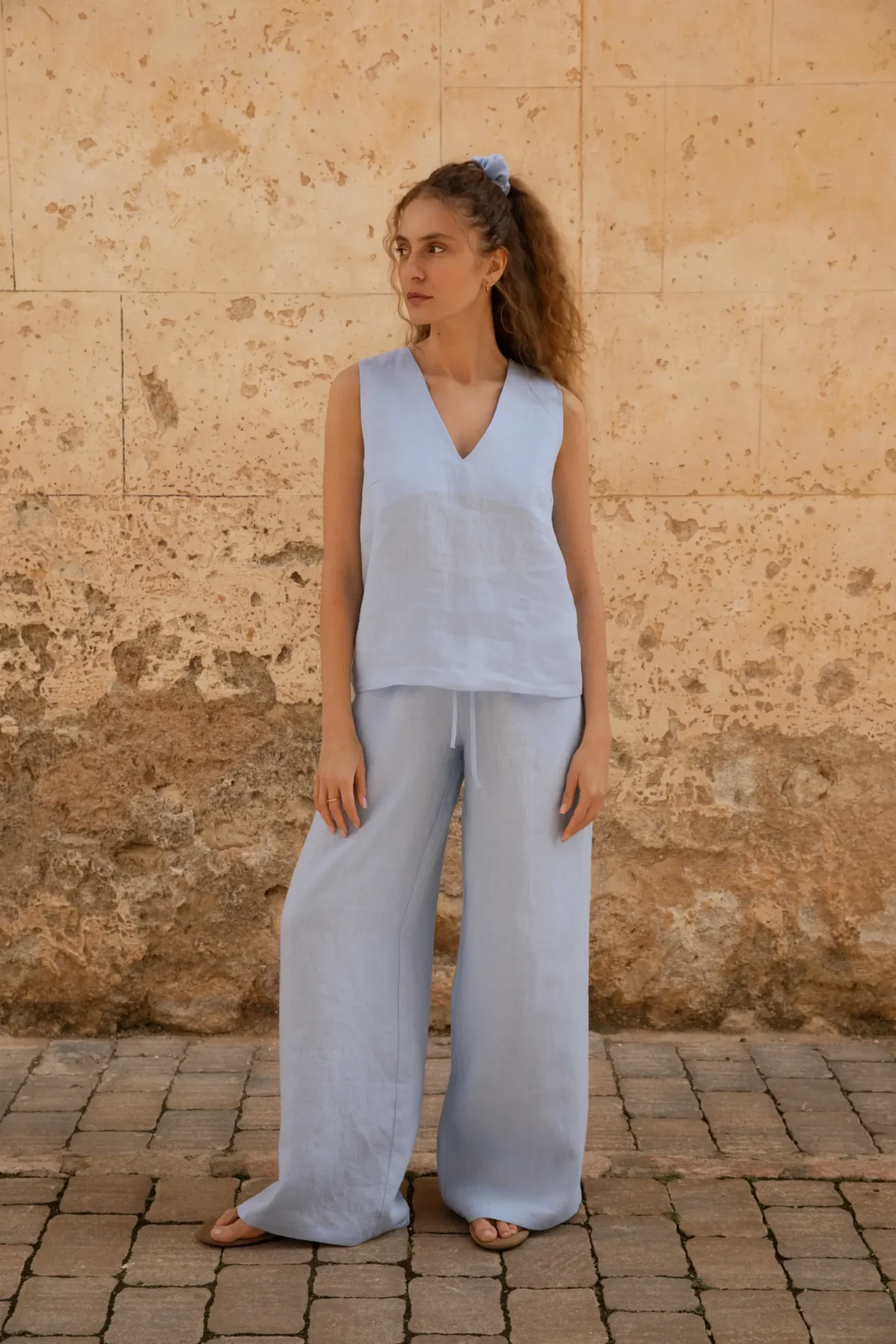 Lniane spodnie Essence - Sky Blue