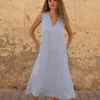 Lniana sukienka Midi V Harmony - Sky Blue