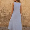 Lniana sukienka Midi V Harmony - Sky Blue
