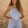 Lniany top Rhombus - Sky Blue