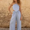 Lniany top Rhombus - Sky Blue