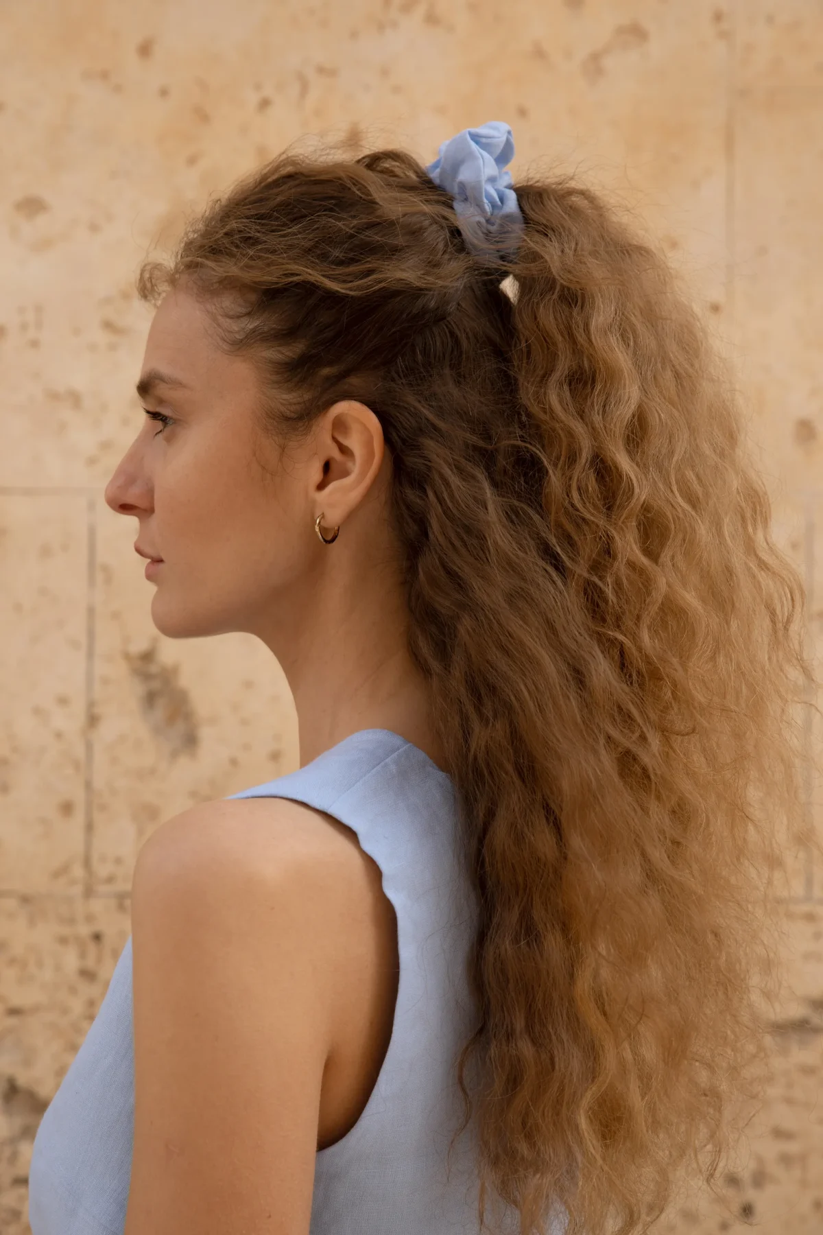 Lniana gumka Scrunchie - Sky Blue